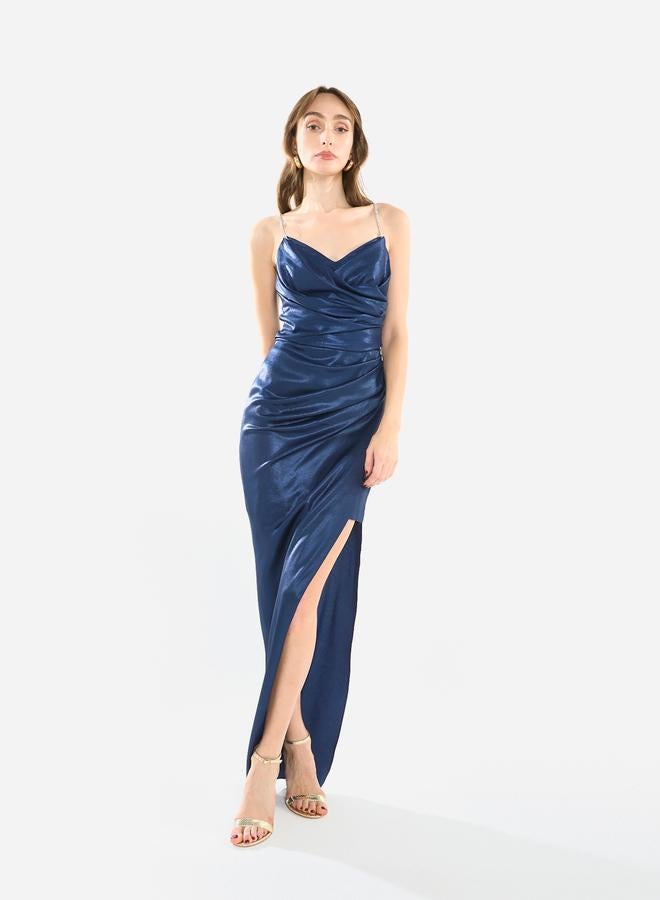 House of Moda Women Cowl Neck Crystal Strap Gown Maxi Dress - Image 1